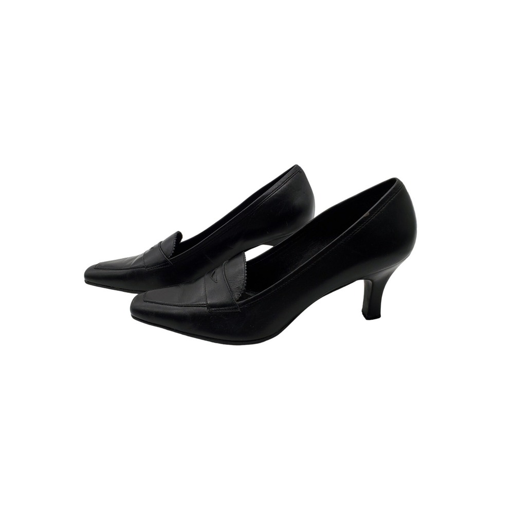 Etienne Aigner E-Labelle Black Leather Penny Loafer Pumps Square‎ Toe 8.5M